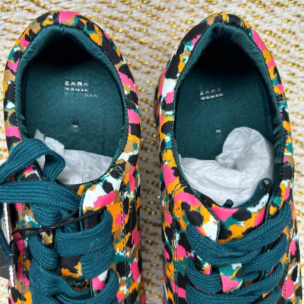 Zara Leopard 35 Multicolor Satin Sneakers- size US6 NWT and in Bag - Picture 6 of 9